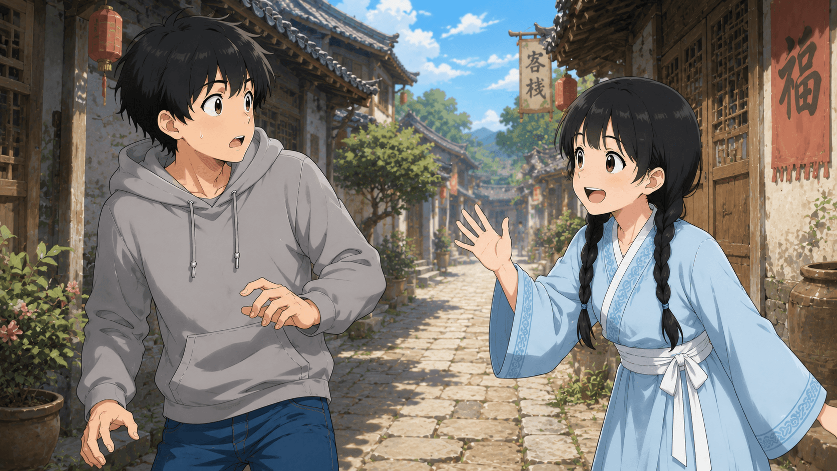 村娘の玲が笑顔で声をかけてくる。