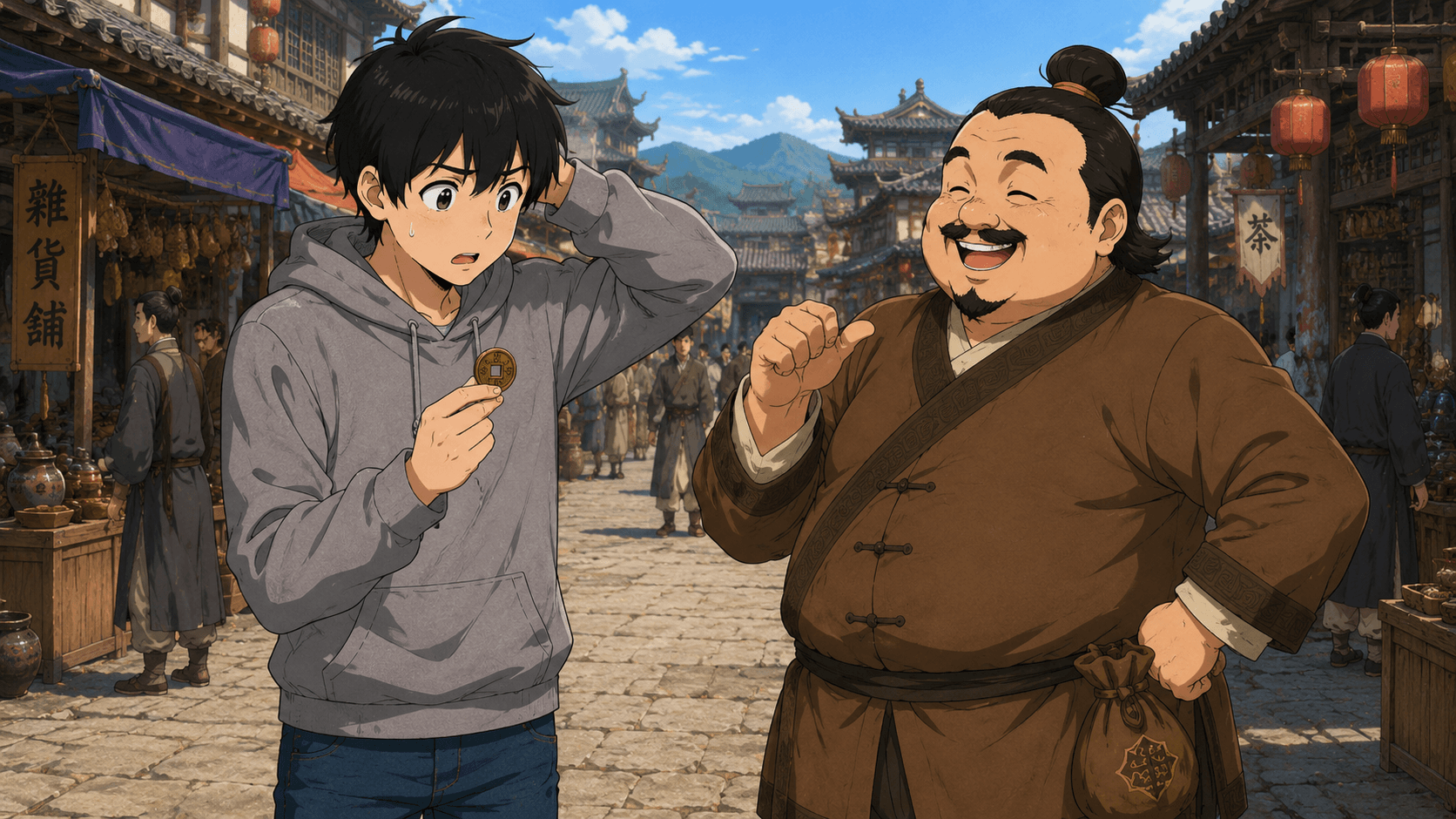 財布を見て青ざめる健。「銅銭がほぼゼロ……」